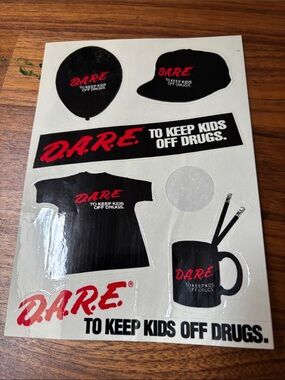 Original 1990 DARE Sticker Sheet — Black and Red Logo Stickers